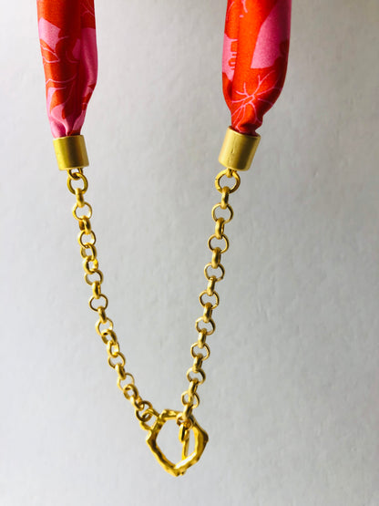 Statement Necklace | Silk Necklace | Liberty Print | Red and Pink
