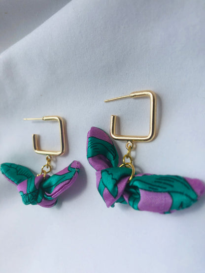Square Hoop Silk Earrings | Liberty Print | Purple Turquoise
