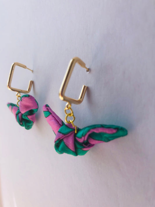 Square Hoop Silk Earrings | Liberty Print | Purple Turquoise
