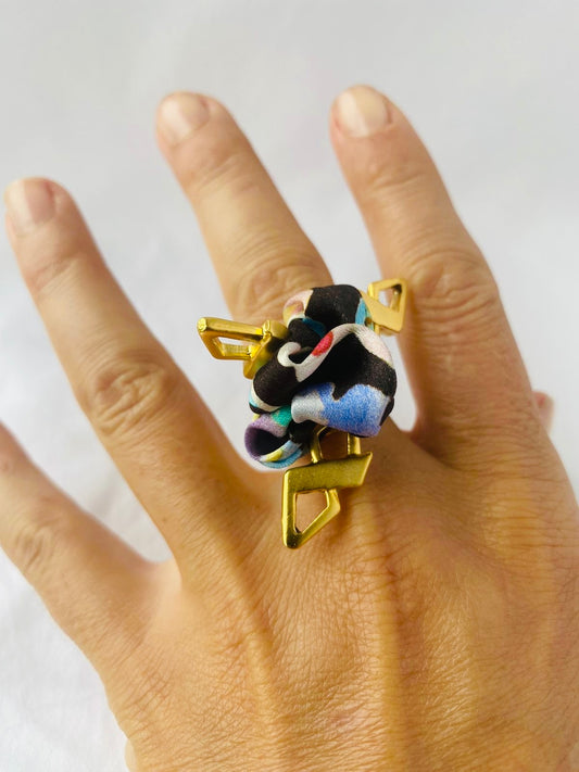 Colourful Statement Ring | Silk Jewellery | Liberty Print | Floral Blue