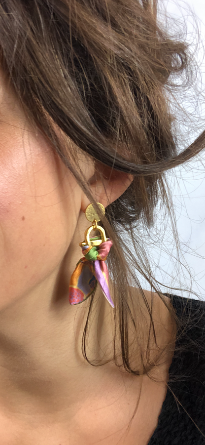 Statement Earrings | Silk Jewellery | Liberty Print | Purple Turquoise