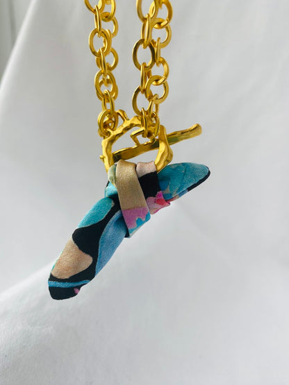Gold Elegant Bracelet | Silk Jewellery | Floral Blue Liberty Print