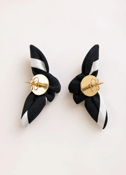 Papillon silk knot earrings showing gold plated posts and backs