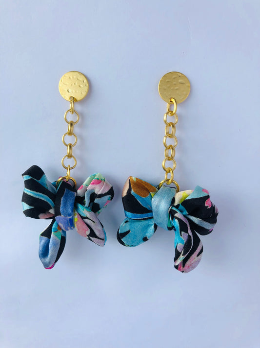 Bow Earrings | Silk Jewellery | Liberty Print | Floral Blue