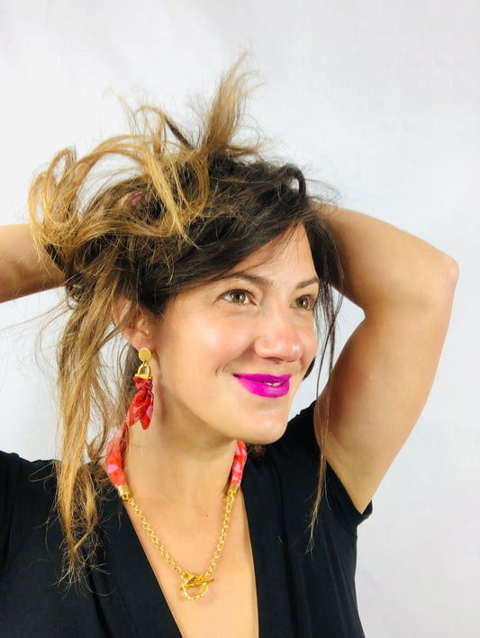 Silk Necklace and Earring Gift Set | Liberty Print | Pink and Red