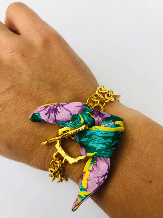 Gold Elegant Bracelet | Silk Jewellery | Purple Floral