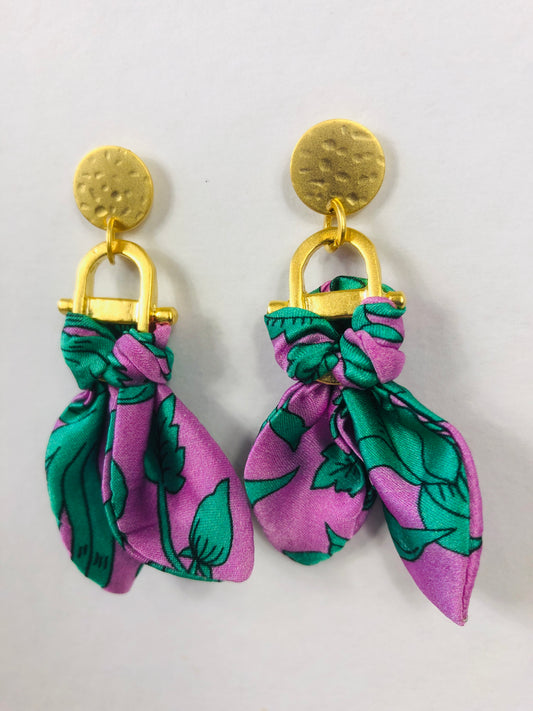 Statement Earrings | Silk Jewellery | Liberty Print | Purple Turquoise