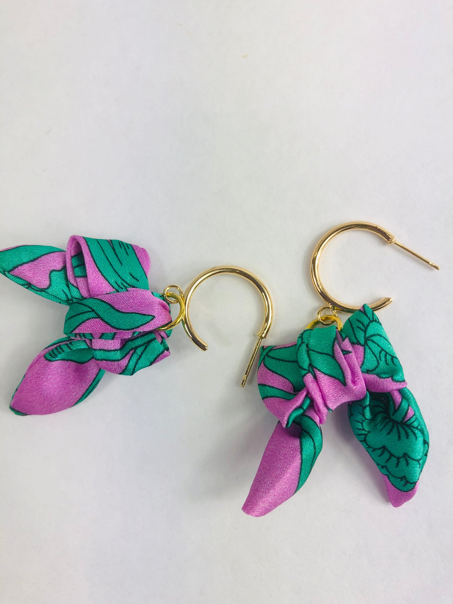 Bow Hoop Earrings | Silk Jewellery | Liberty Print | Purple Turquoise