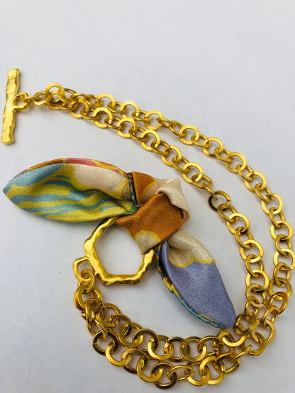 Gold Elegant Bracelet | Silk Jewellery | Floral Blue Liberty Print