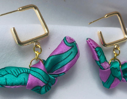 Square Hoop Silk Earrings | Liberty Print | Purple Turquoise