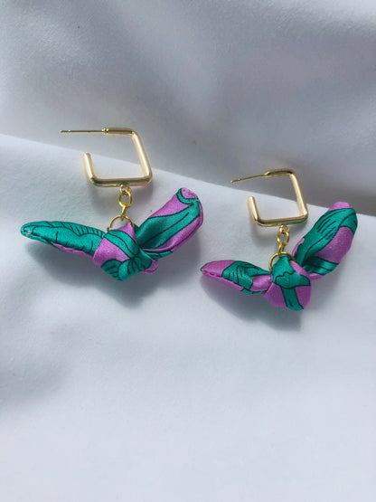 Square Hoop Silk Earrings | Liberty Print | Purple Turquoise