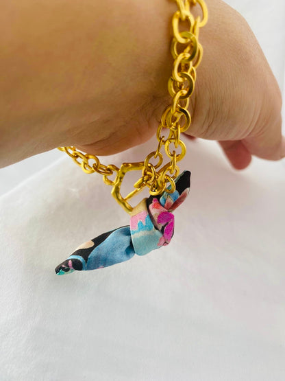 Gold Elegant Bracelet | Silk Jewellery | Floral Blue Liberty Print