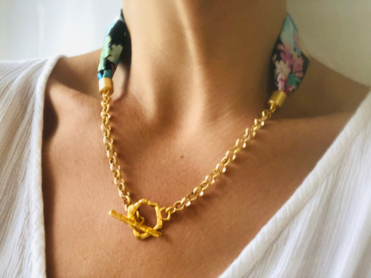 Silk Necklace | Chic Necklace | Liberty Print | Floral Blue