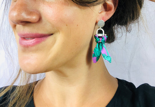 Silver Plated Charm Silk Earrings | Liberty Print | Purple Turquoise