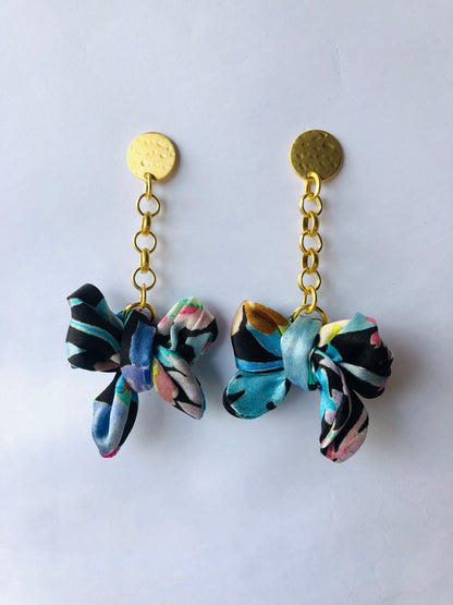 Bow Earrings | Silk Jewellery | Liberty Print | Floral Blue