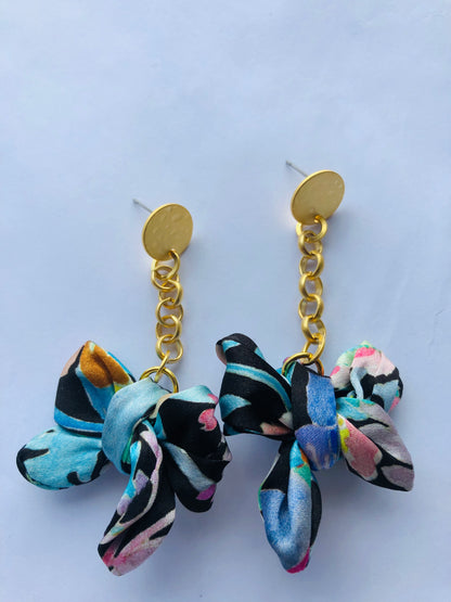 Bow Earrings | Silk Jewellery | Liberty Print | Floral Blue