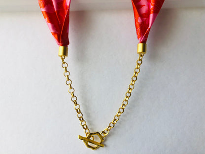 Silk Necklace and Earring Gift Set | Liberty Print | Pink and Red