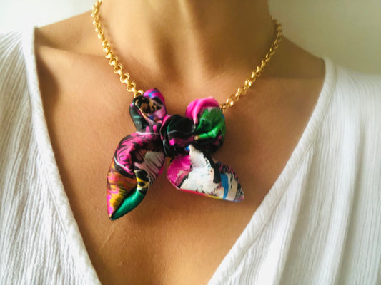Bow Necklace | Colourful Jewellery | Liberty Print Silk