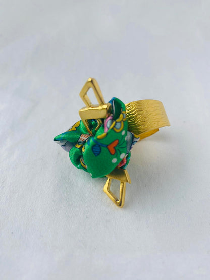 Statement Ring Gold | Silk Ring | Liberty Print | Green