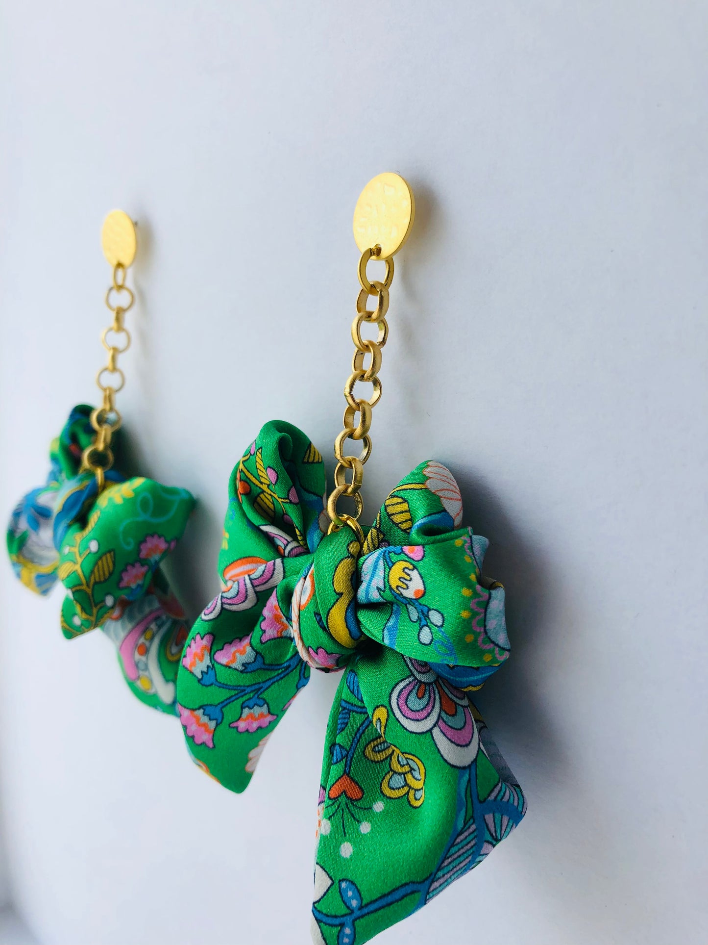 Bow Statement Earrings | Silk Jewellery | Liberty Print | Floral Green