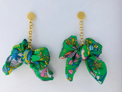 Bow Statement Earrings | Silk Jewellery | Liberty Print | Floral Green