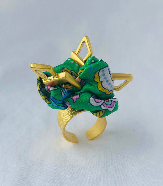 Statement Ring Gold | Silk Ring | Liberty Print | Green
