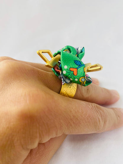 Statement Ring Gold | Silk Ring | Liberty Print | Green